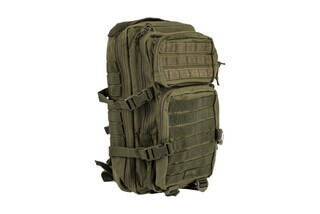 The Red Rock Outdoor Gear Assault pack OD Green features Velcro and MOLLE webbing